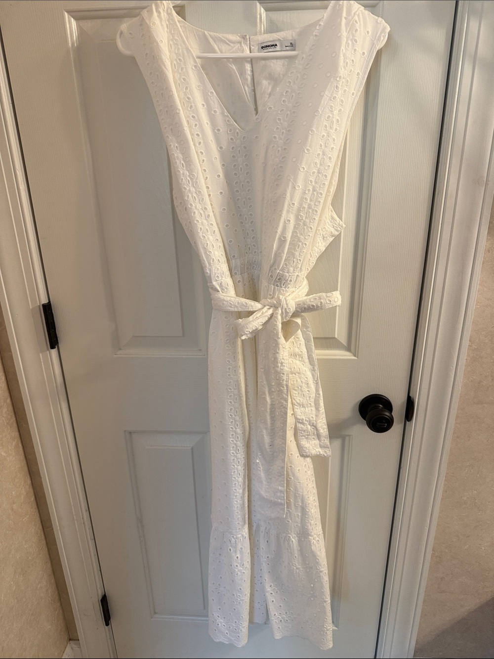 Sonoma White Eyelet Tie-Waist Midi Dress